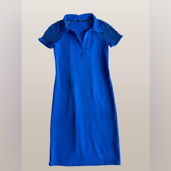 Y2K Midi Bodycon dress size medium in royal blue with lace sleeves - Picture 3 of 4